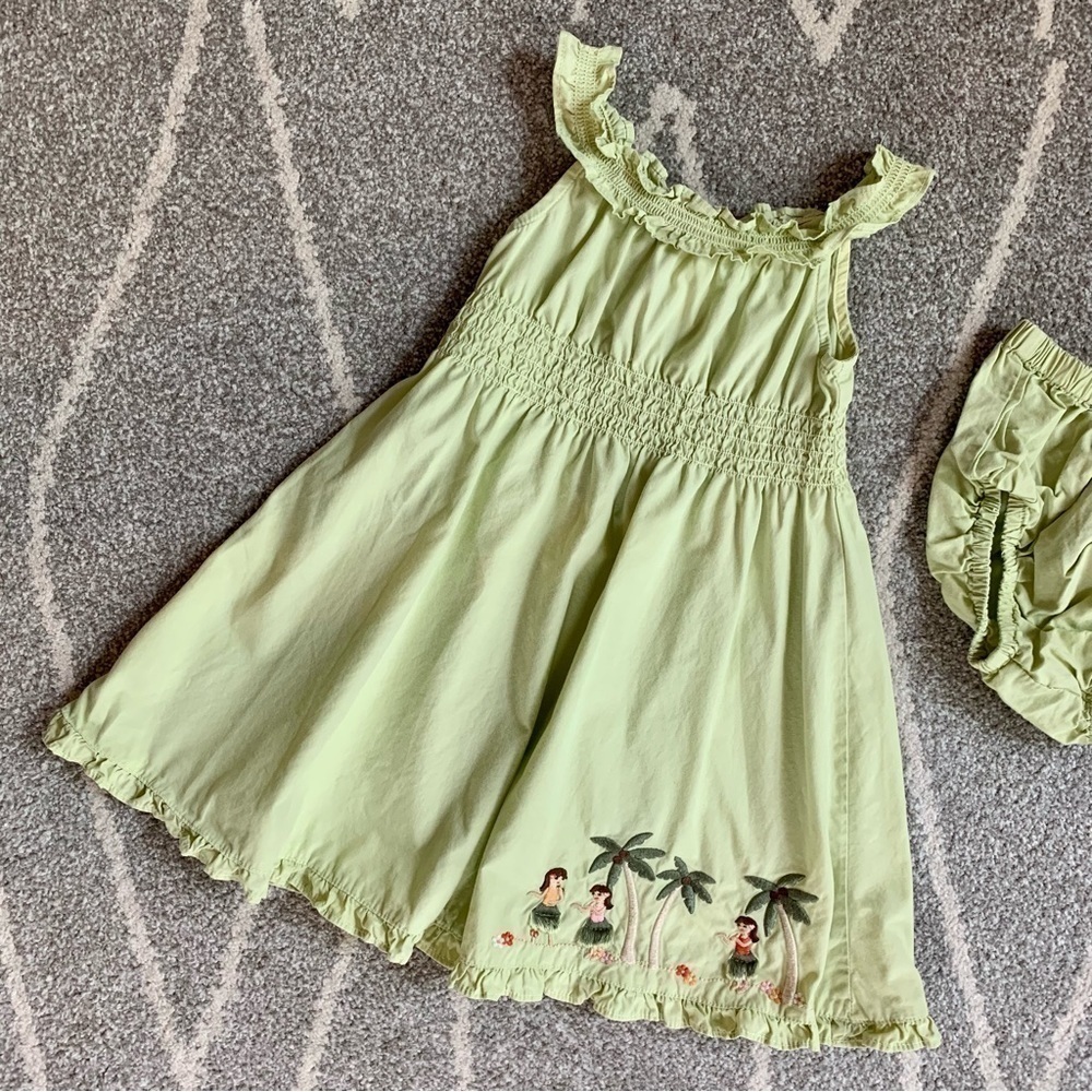 Gymboree Mint Green Hula Girl Smocked Summer Dress w/ Bloomer 12-18 Months - Picture 2 of 5